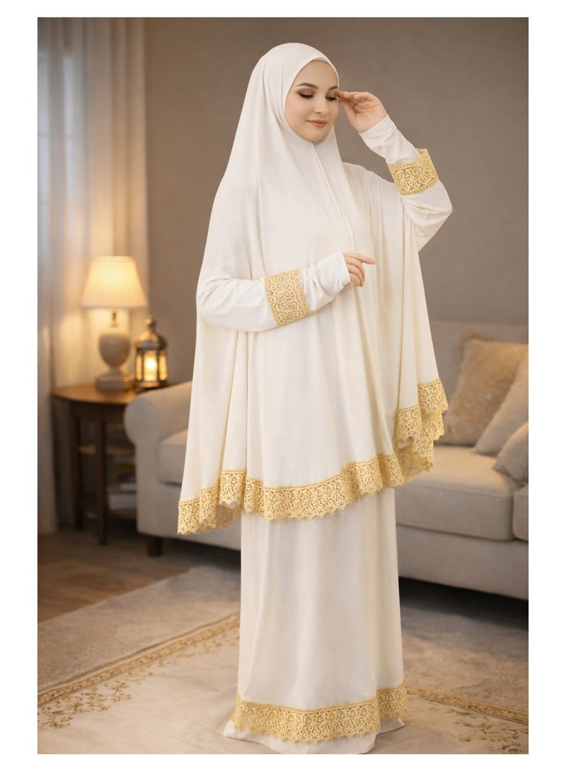 أولودينيز  طقم صلاة نسائي قطعتين – قماش لايكرا بارد ومريح – ساتر ومناسب لمعظم المقاسات – صناعة تركية - Image 1